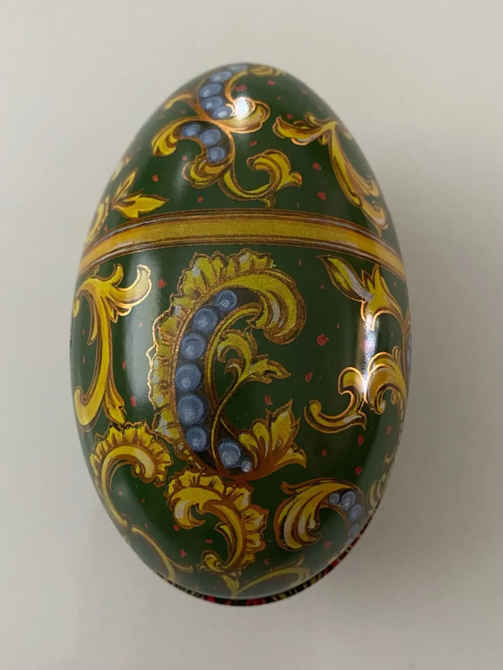 Ornate Green & Gold Decorative Egg Trinket Container